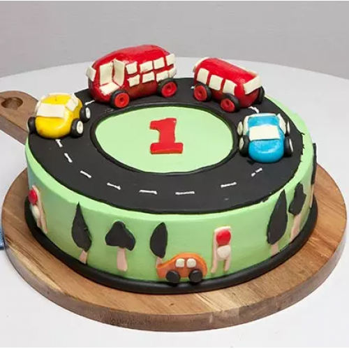 Race Track First Birthday Customized Fondant Cake Delivery in Gurugram