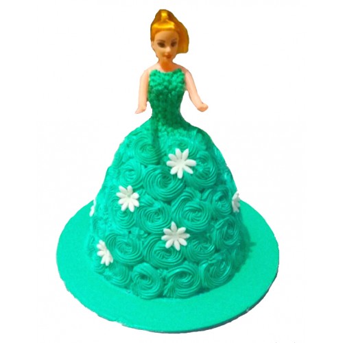 Barbie Doll Cake with Green Roses Dress Delivery in Gurugram