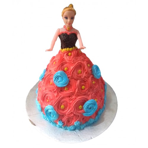 Barbie Doll Cake with Red Roses Dress Delivery in Gurugram