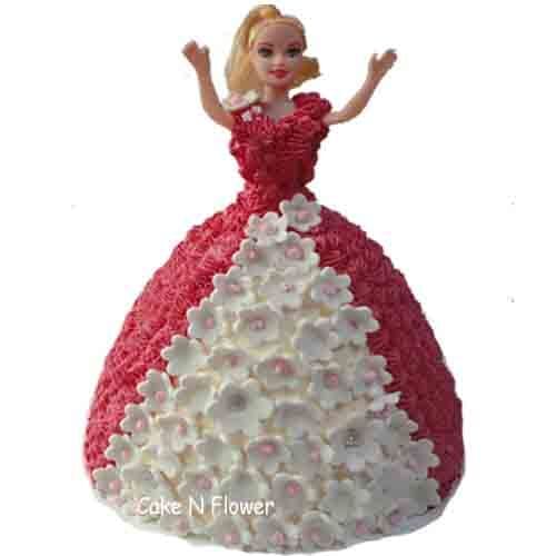 Red and White Barbie Doll Cake Delivery in Gurugram
