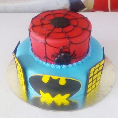 Spiderman & Batman Theme Fondant Cake Delivery in Gurugram