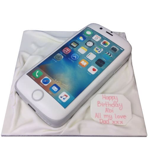 White Iphone Fondant Cake Delivery in Gurugram