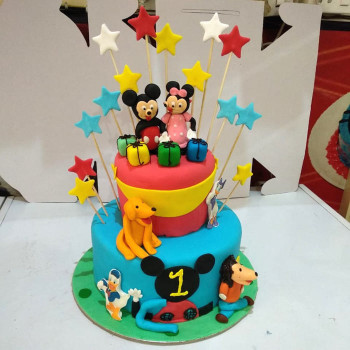 Mickey & Minnie Mouse Theme 2 Tier Fondant Cake Mickey & Minnie Mouse Theme 2 Tier Fondant Cake