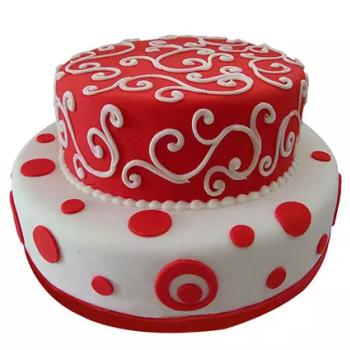 Red & White 2 Tier Fondant Cake Red & White 2 Tier Fondant Cake