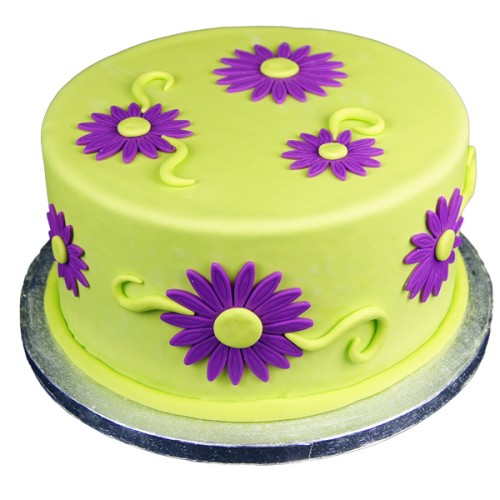 Flowers Green Purple Fondant Cake Delivery in Gurugram