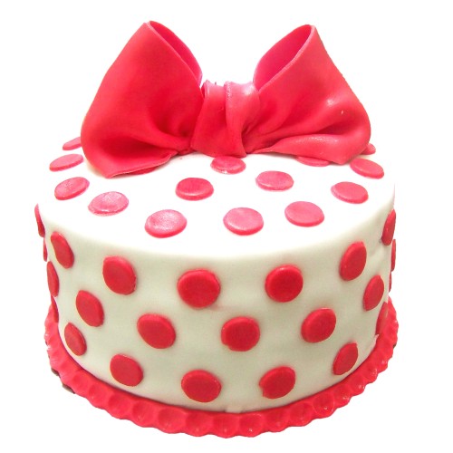 Red Polka Dot With Ribbon Fondant Cake Delivery in Gurugram