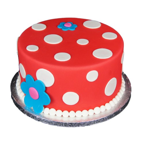White Polka Dot Red Fondant Cake Delivery in Gurugram