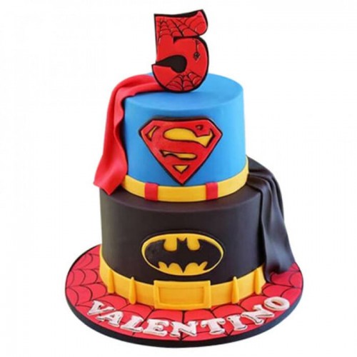 Batman & Superman Fondant Cake Delivery in Gurugram