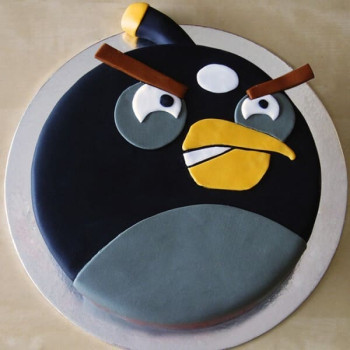 Black Angry Bird Fondant Cake Black Angry Bird Fondant Cake