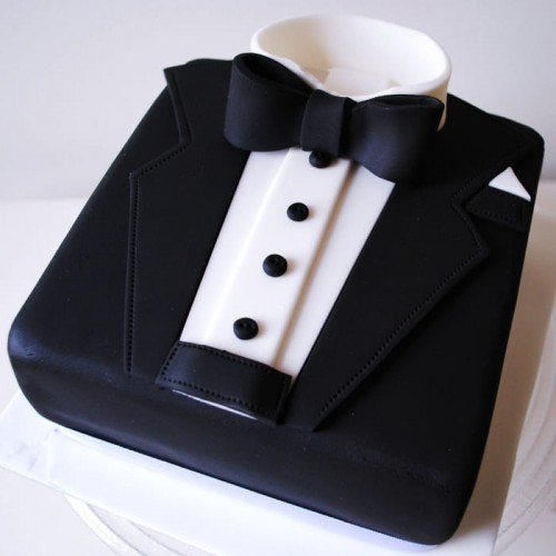 Black Tuxedo Shape Fondant Cake Delivery in Gurugram