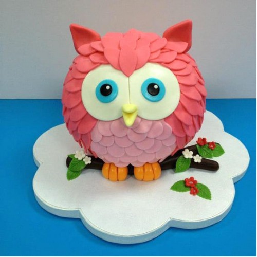 Customized Pink Owl Fondant Cake Delivery in Gurugram