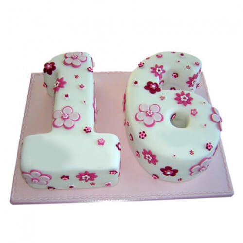 Floral Sweet Sixteen Fondant Cake Delivery in Gurugram