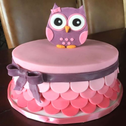 Owl Baby Shower Fondant Cake Delivery in Gurugram
