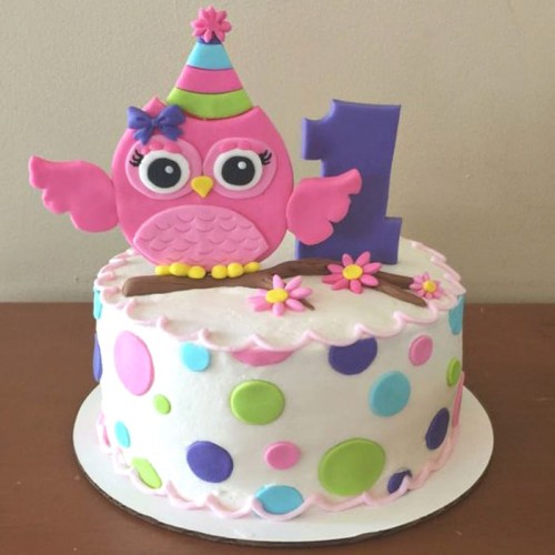Owl Theme First Birthday Cake Delivery in Gurugram
