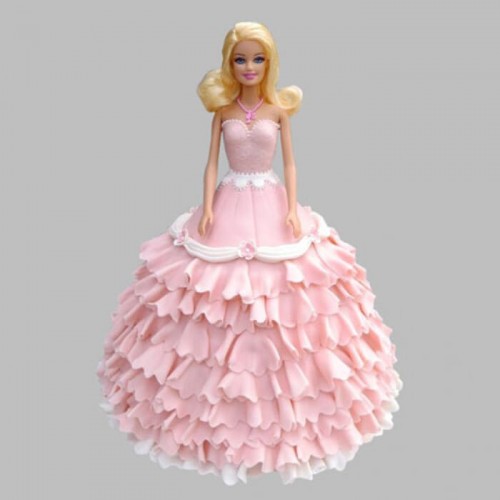Pink Floral Barbie Fondant Cake Delivery in Gurugram