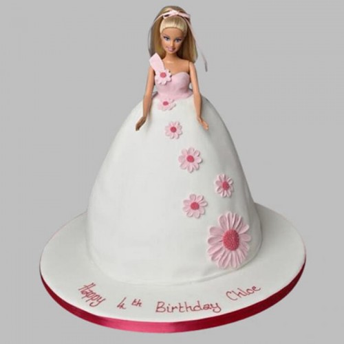Pristine White Barbie Fondant Cake Delivery in Gurugram