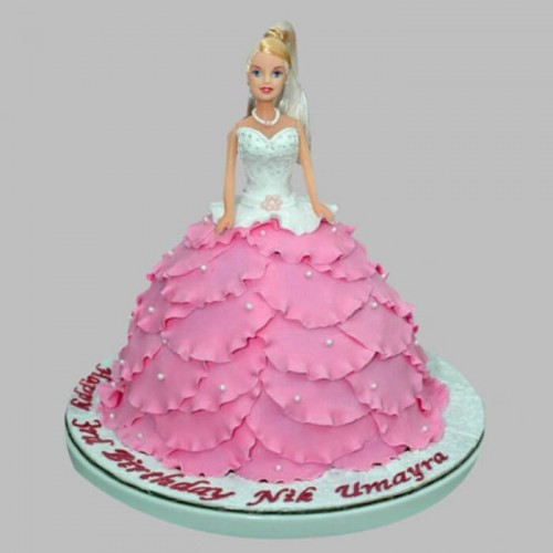 White & Pink Barbie Fondant Cake Delivery in Gurugram