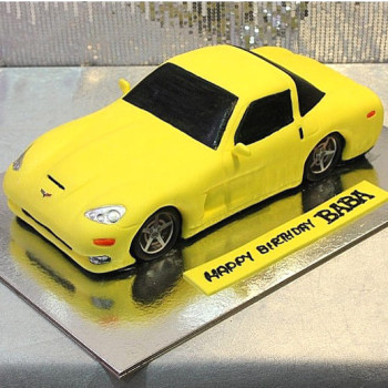 Yellow Customized Car Fondant Cake Yellow Customized Car Fondant Cake