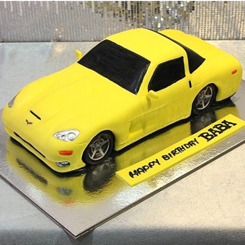 Yellow Customized Car Fondant Cake Delivery in Gurugram