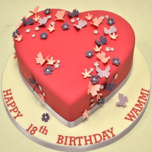 Butterfly on Red Heart Fondant Cake Delivery in Gurugram