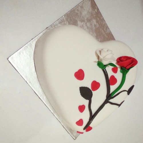 Lovely Heart & Rose Fondant Cake Delivery in Gurugram