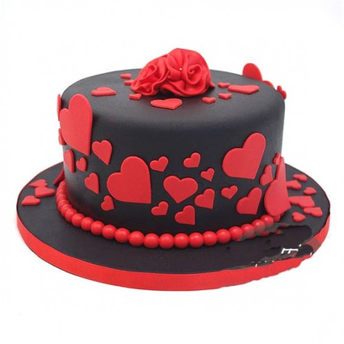 Red & Black Romantic Fondant Cake Delivery in Gurugram