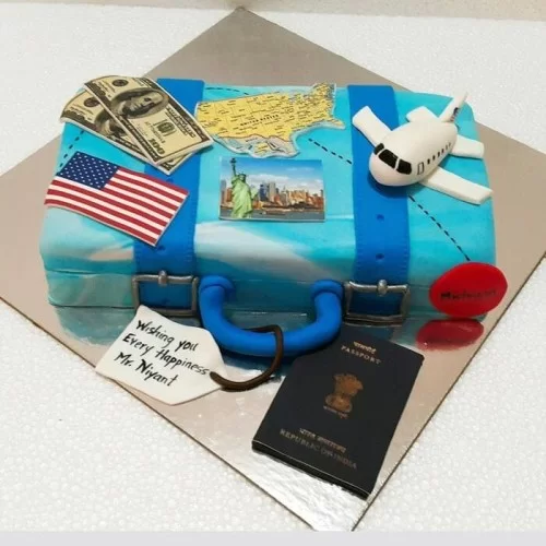 USA Travel Theme Fondant Cake Delivery in Gurugram