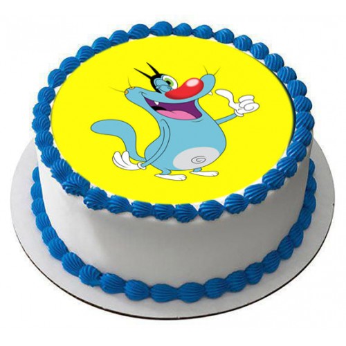 Oggy Cartoon Round Photo Cake Delivery in Gurugram