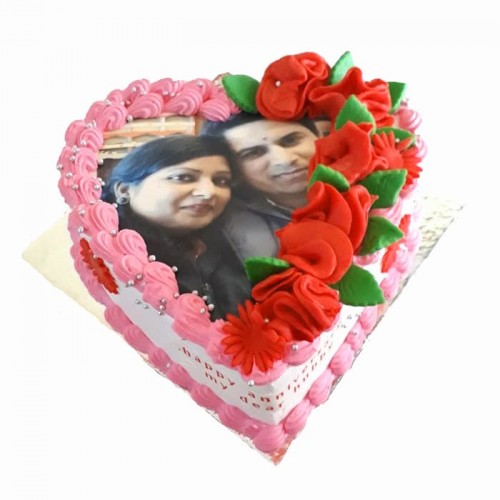 Pink Heart Flower Photo Cake Delivery in Gurugram