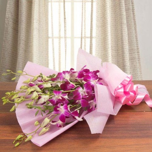 Bouquet of 6 Purple Orchids Delivery in Gurugram