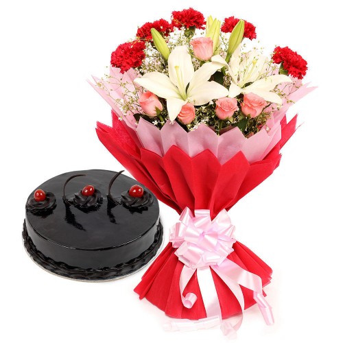 Enchanted Bloom Cake & Flower Combo Delivery in Gurugram