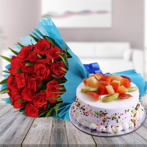 Red Roses N Fruity Treat Combo Delivery in Gurugram