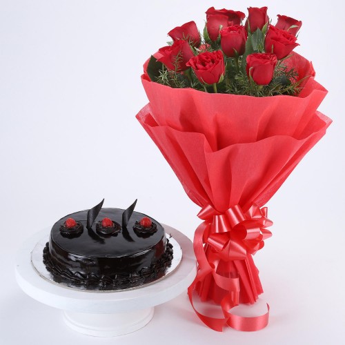 Red Roses with Cake Combo Delivery in Gurugram