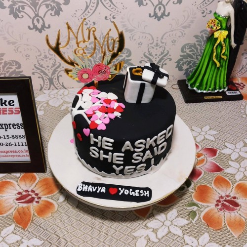 Black & White Engagement Fondant Cake in Gurgaon
