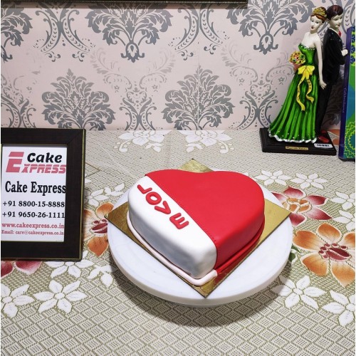 Red & White Love Fondant Cake Delivery in Gurugram