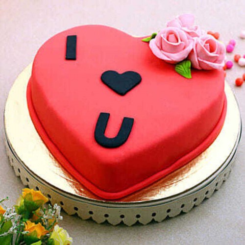 I Love U Heart Fondant Cake in Gurgaon
