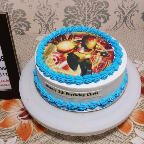 Iron Man Round Photo Cake Delivery in Gurugram