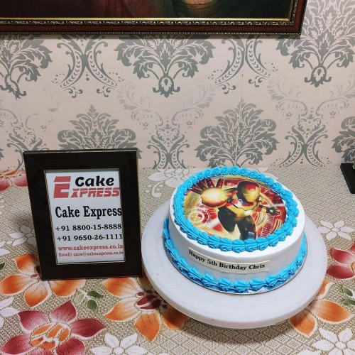 Iron Man Round Photo Cake Delivery in Gurugram
