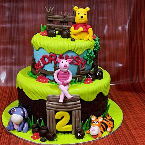 2 Tier Winnie The Pooh Fondant Cake Delivery in Delhi NCR