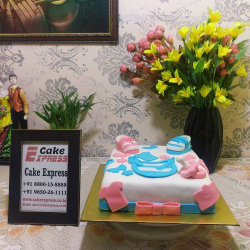 Square Shape Baby Shower Fondant Cake in Gurgaon