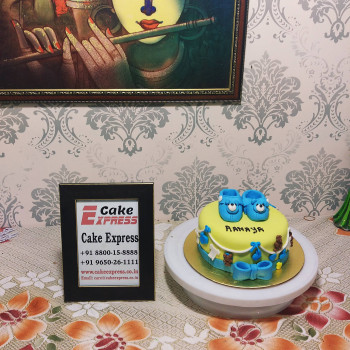 Blue Baby Shoes Fondant Cake