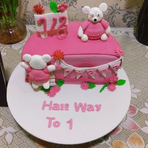 Pink Half Birthday Cake For Girl in Gurgaon