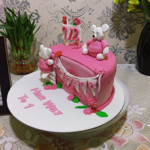 Pink Half Birthday Cake For Girl in Gurgaon