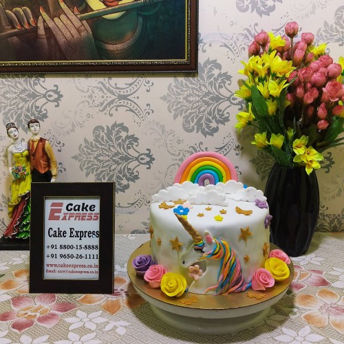 Unicorn Rainbow Theme Fondant Cake in Gurgaon