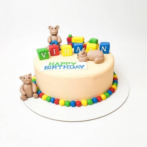Bear and Blocks Theme Fondant Cake Delivery in Gurugram
