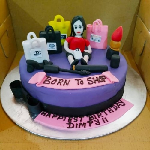 Born To Shop Theme Fondant Cake Delivery in Gurugram