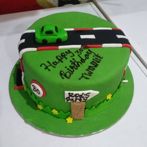 Car Race Track Green Fondant Cake Delivery in Gurugram