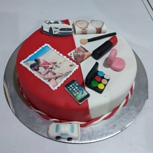 Red & White Theme Makeup Cake Delivery in Gurugram