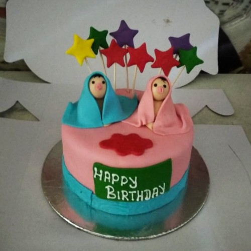 Twins Baby Birthday Fondant Cake Delivery in Gurugram