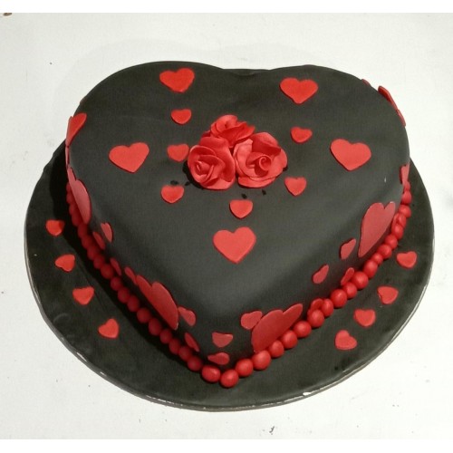Black & Red Heart  Fondant Cake Delivery in Gurugram